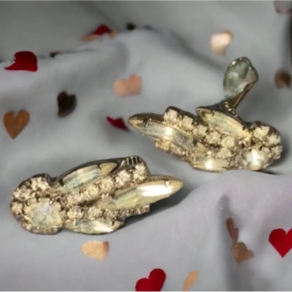 VINTAGE 1950'S RHINESTONE CRYSTAL CLIP ON EARRINGS - Picture 4 of 5